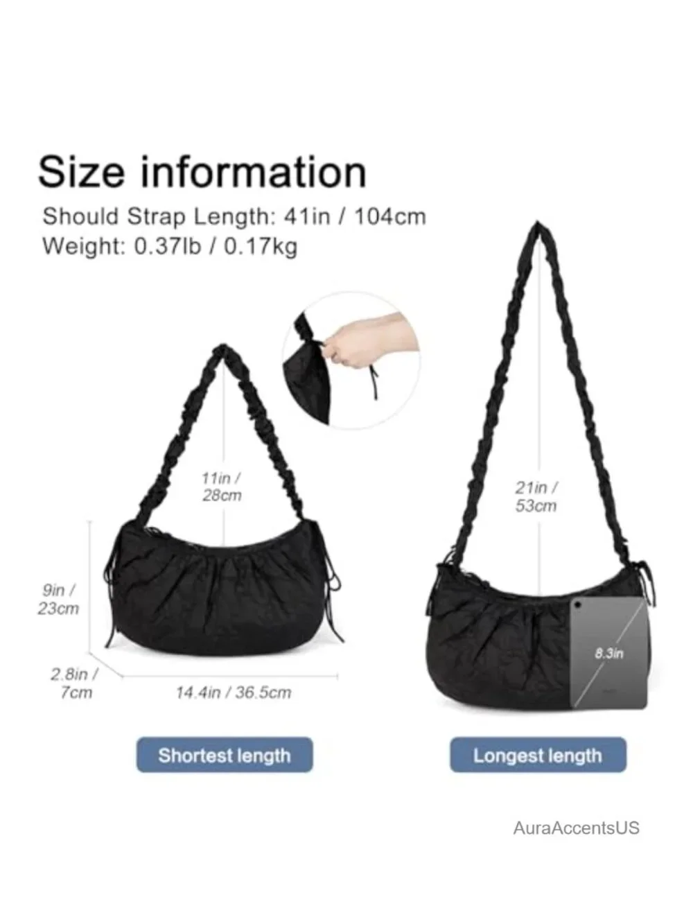 Quilted Nylon Crescent Hobo Bag with Adjustable Strap, Large Capacity Crossbody